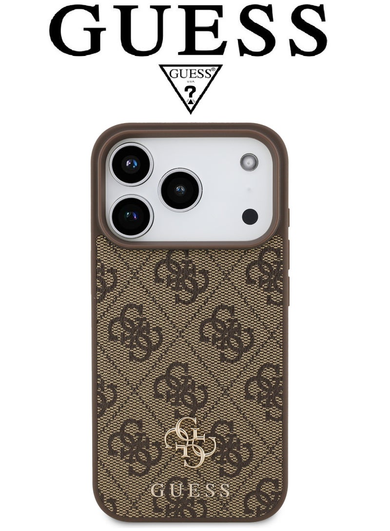 CG MOBILE Luxury embossed leather iPhone 17 Pro Max case. MagSafe wireless charging iPhone cover iphone 17 pro max. Shockproof, durable back protection iphone 17 pro max back cover. French-designed, elegant iphone 17 pro max cover, certified in partnership with GUESS and CG MOBILE. Brown phone case. - Image 3