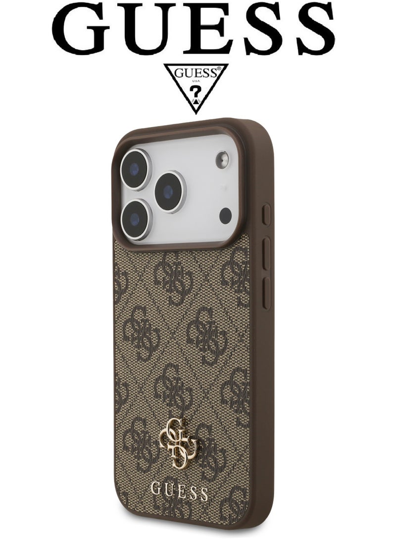 CG MOBILE Luxury embossed leather iPhone 17 Pro Max case. MagSafe wireless charging iPhone cover iphone 17 pro max. Shockproof, durable back protection iphone 17 pro max back cover. French-designed, elegant iphone 17 pro max cover, certified in partnership with GUESS and CG MOBILE. Brown phone case. - Image 4