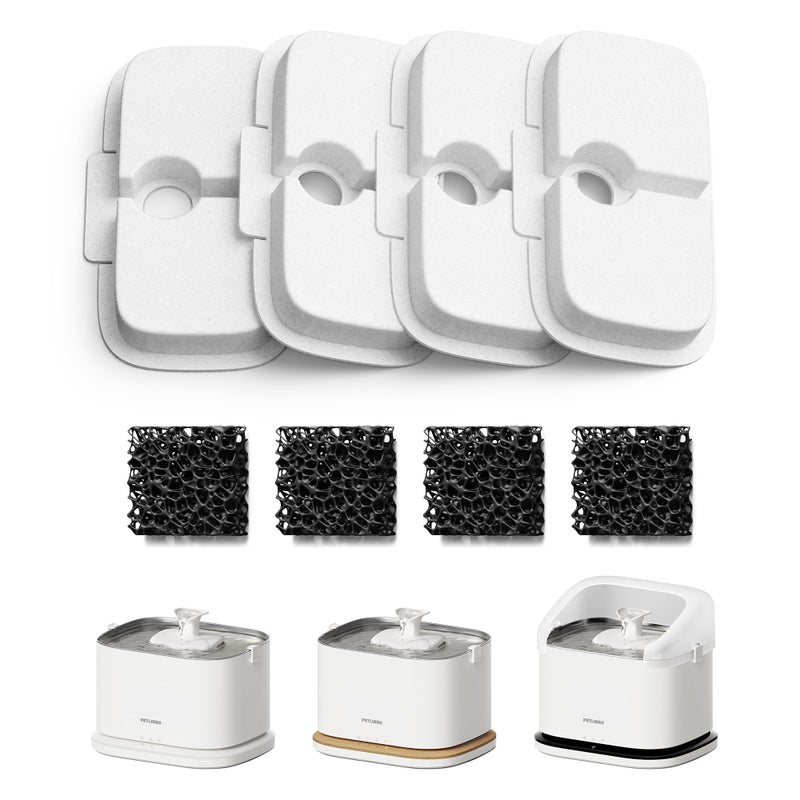 PETLIBRO Cat Water Fountain Filter, 4 Packs Cat Fountain Filter Replacement & Sponges for Dockstream WF106/WF116/WF105/WF115/WF005, 2-Month Set Easy-Swap for PETLIBRO Pet Fountain - Image 1
