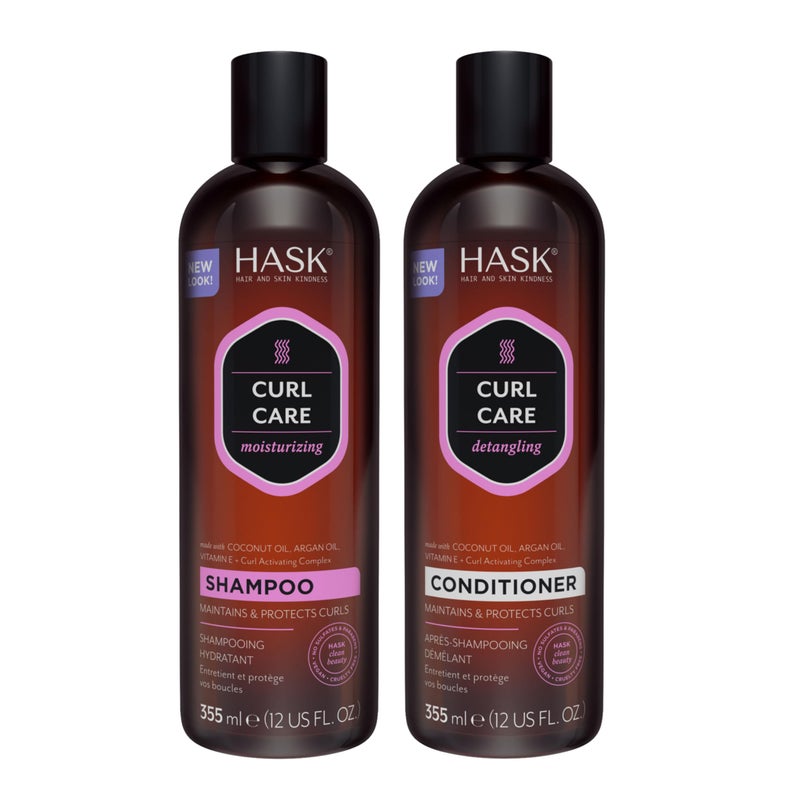 HASK CURL CARE Shampoo  Conditioner Set Coconut and Argan Oil for Curly Hair Types Vegan Color Safe GlutenFree SulfateFree ParabenFree CrueltyFree  1 Shampoo and 1 Conditioner