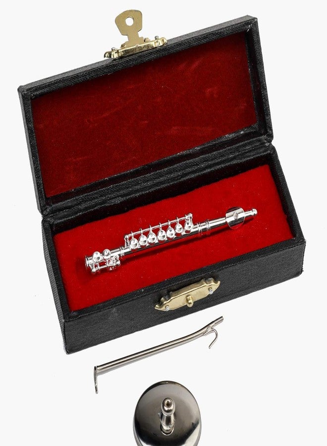 Dselvgvu Miniature Flute with Stand and Case Brass Mini Musical Instrument Flute Replica Collectible Figurines Dollhouse Accessories Model Home Decoration Display Ornament (Silver, 3") - Image 4