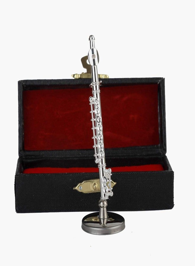Dselvgvu Miniature Flute with Stand and Case Brass Mini Musical Instrument Flute Replica Collectible Figurines Dollhouse Accessories Model Home Decoration Display Ornament (Silver, 3") - Image 5