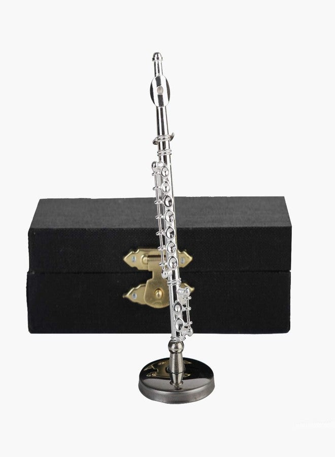 Dselvgvu Miniature Flute with Stand and Case Brass Mini Musical Instrument Flute Replica Collectible Figurines Dollhouse Accessories Model Home Decoration Display Ornament (Silver, 3") - Image 3