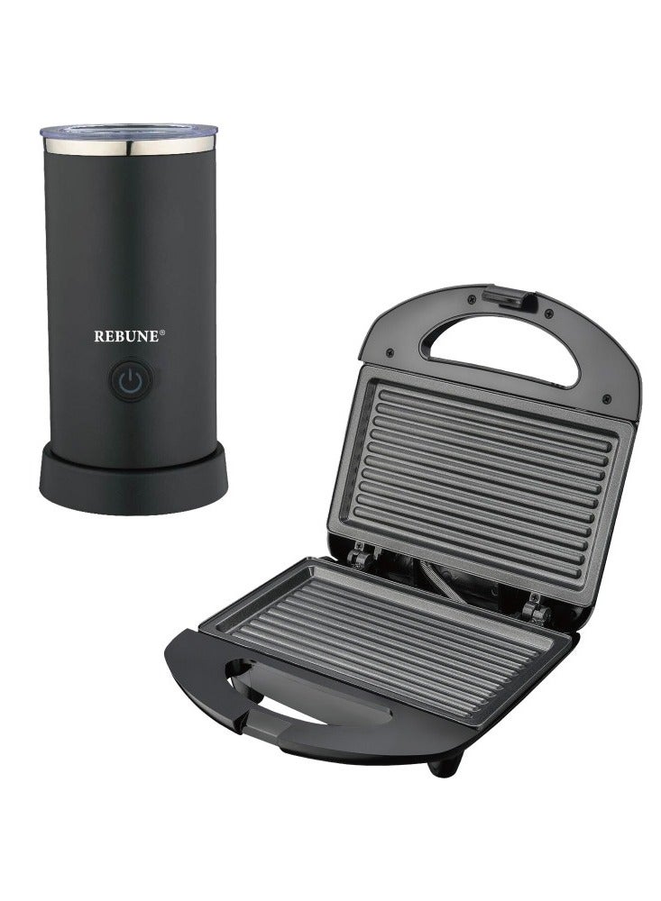 REBUNE Morning Breakfast Package With Sandwich Heater And Milk Frother 1400 W RE-5-072+RE-6-033 Black - Image 1