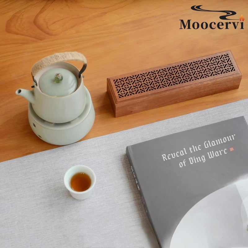 Moocervi Incense Holder Burner,Coffin Incense Storage Box Holder for Sticks, Wooden Incense-Stick Holder & Ash Catcher for Meditation/Yoga Room/Bedroom/studyroom/Office (Incense Holder with Storage) - Image 4