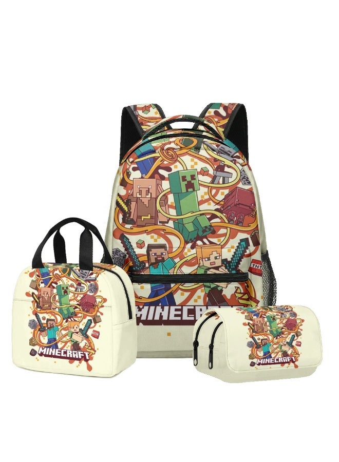 The new Minecraft backpack, pencil case, satchel, three-piece suit, men's and women's leisure sports travel backpack, student school backpack