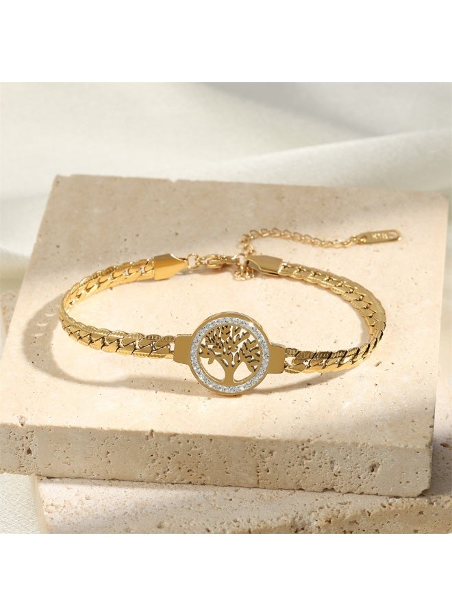 Ucanbe Micro-paved Zirconia Wealth Tree Titanium Steel Bracelet | Fashionable, Lucky Symbol, Elegant Design, Suitable for All Occasions - Image 2