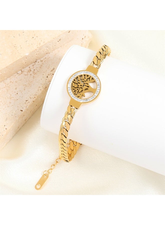 Ucanbe Micro-paved Zirconia Wealth Tree Titanium Steel Bracelet | Fashionable, Lucky Symbol, Elegant Design, Suitable for All Occasions - Image 4