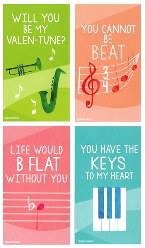 Nerdy Words Mini Music Piano Instrument Theme Valentines (Wallet-Sized Cards with Tiny Envelopes) for Valentine's Day (Set of 32) - Image 1
