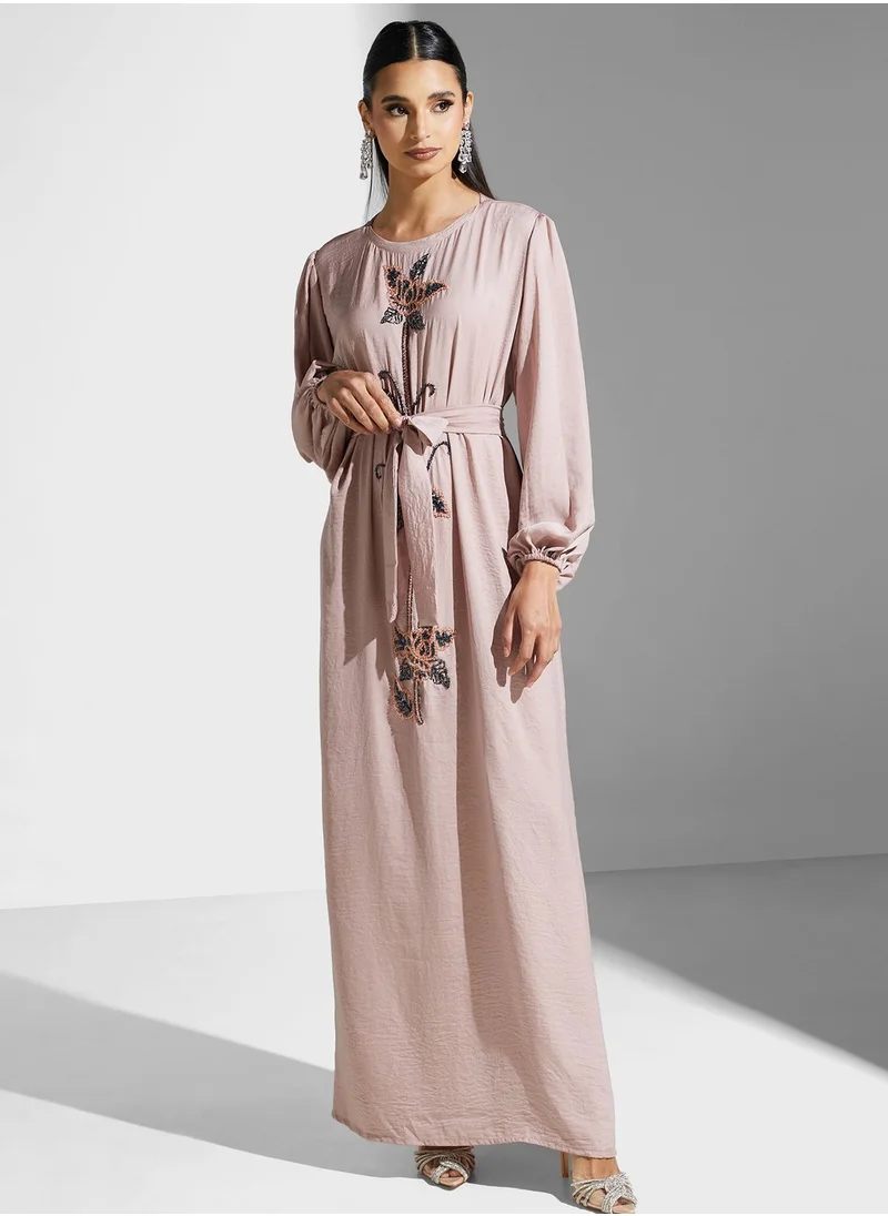 hayas closet Embellished Belted Jalabiya