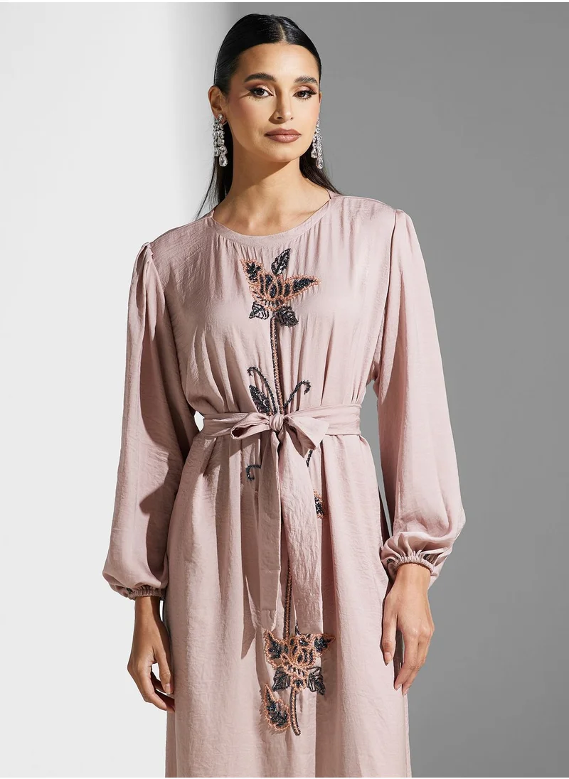 hayas closet Embellished Belted Jalabiya
