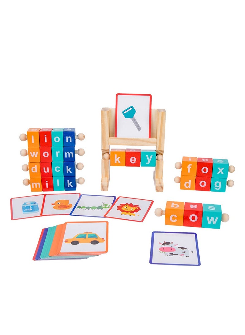 Educational rotating letters English spelling word building blocks kindergarten early education memory learning frame wooden toys  - Image 2