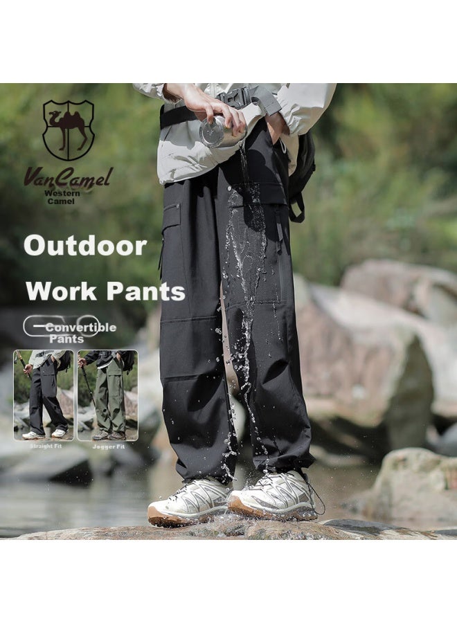 Vancamel Men's Casual Pants Autumn Youth American Style Straight Outdoor Hiking Workwear Sports Pants Black 3XL