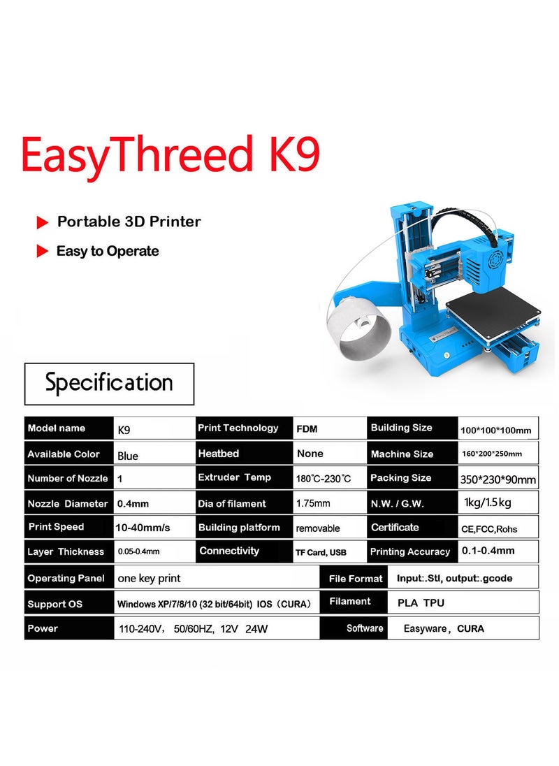 EasyThreed Easythreed K9 Mini 3D Printer for Household Education & Students 100*100*100mm Printing Size Support One Key Printing with 1.75mm 0.4mm Nozzle/CE Certificate  - Image 4