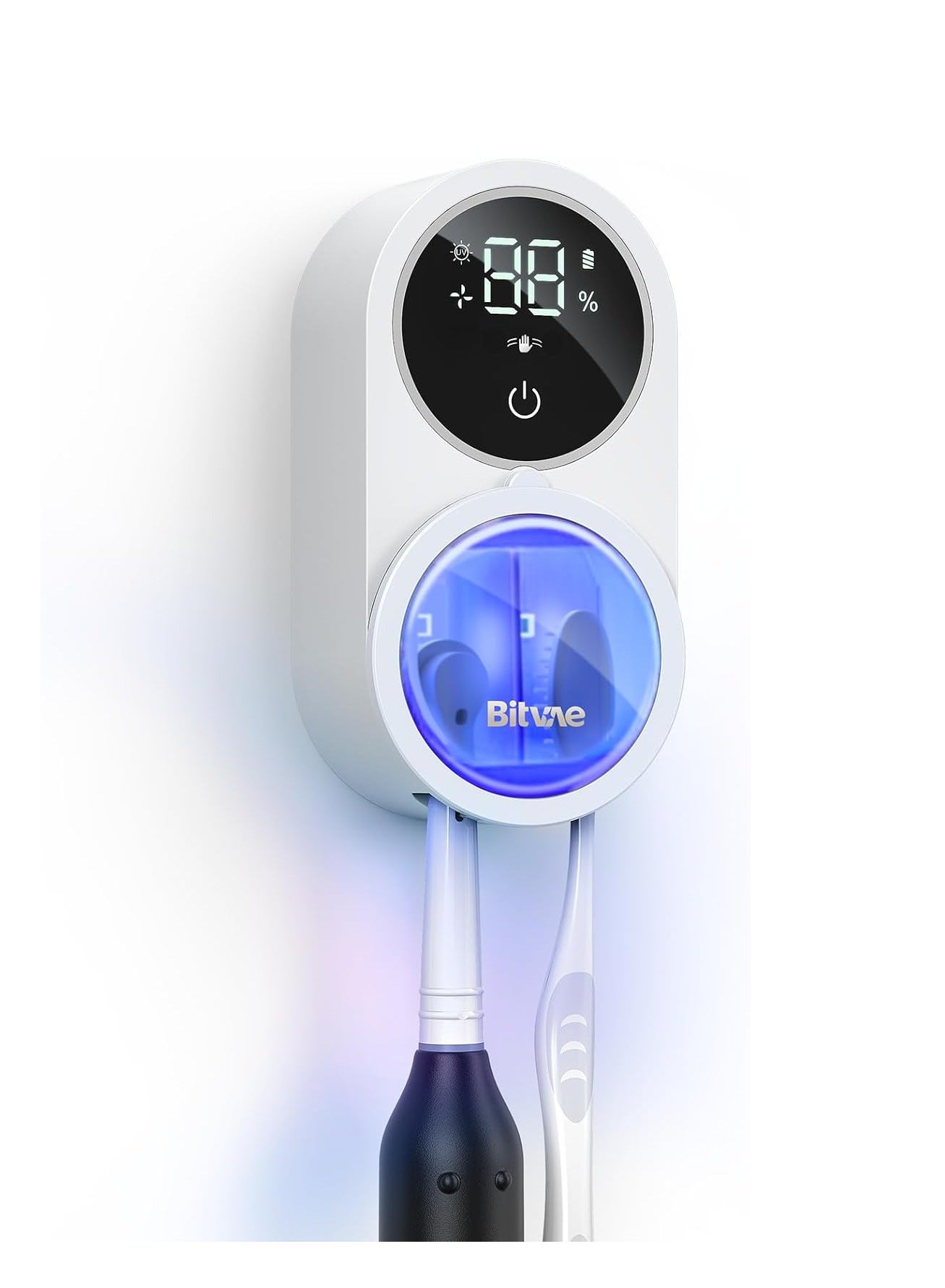 Bitvae Smart Toothbrush Cleaner & Wall Mount Holder with LED Display | Automatic Cleaning & Air Drying System | Rechargeable 30-Day Battery Life (1800mAh) | Compatible with Manual, Sonic & Electric To