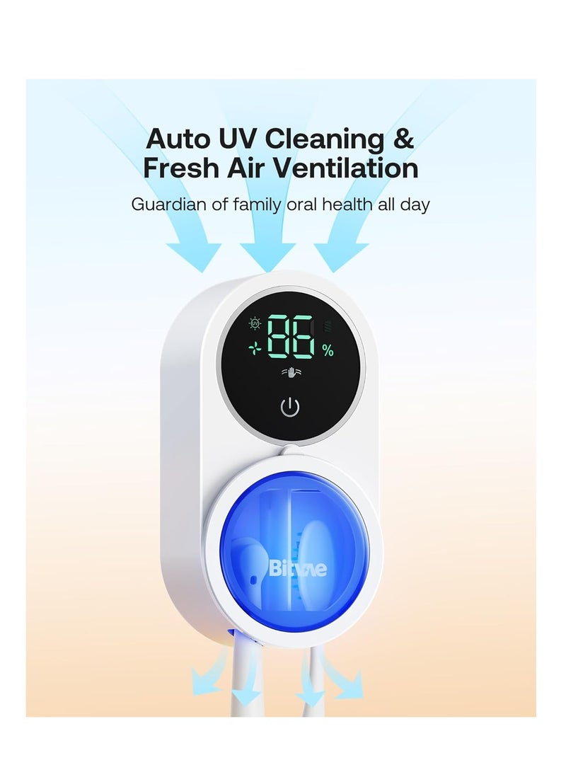 Bitvae Smart Toothbrush Cleaner & Wall Mount Holder with LED Display | Automatic Cleaning & Air Drying System | Rechargeable 30-Day Battery Life (1800mAh) | Compatible with Manual, Sonic & Electric Toothbrushes | Compact Toothbrush Sterilizer with Brushing Timer, Type-C Fast Charging & Strong Adhesive Wall Mount | Hygienic Bathroom Toothbrush Organizer for Adults & Kids | White - Image 5