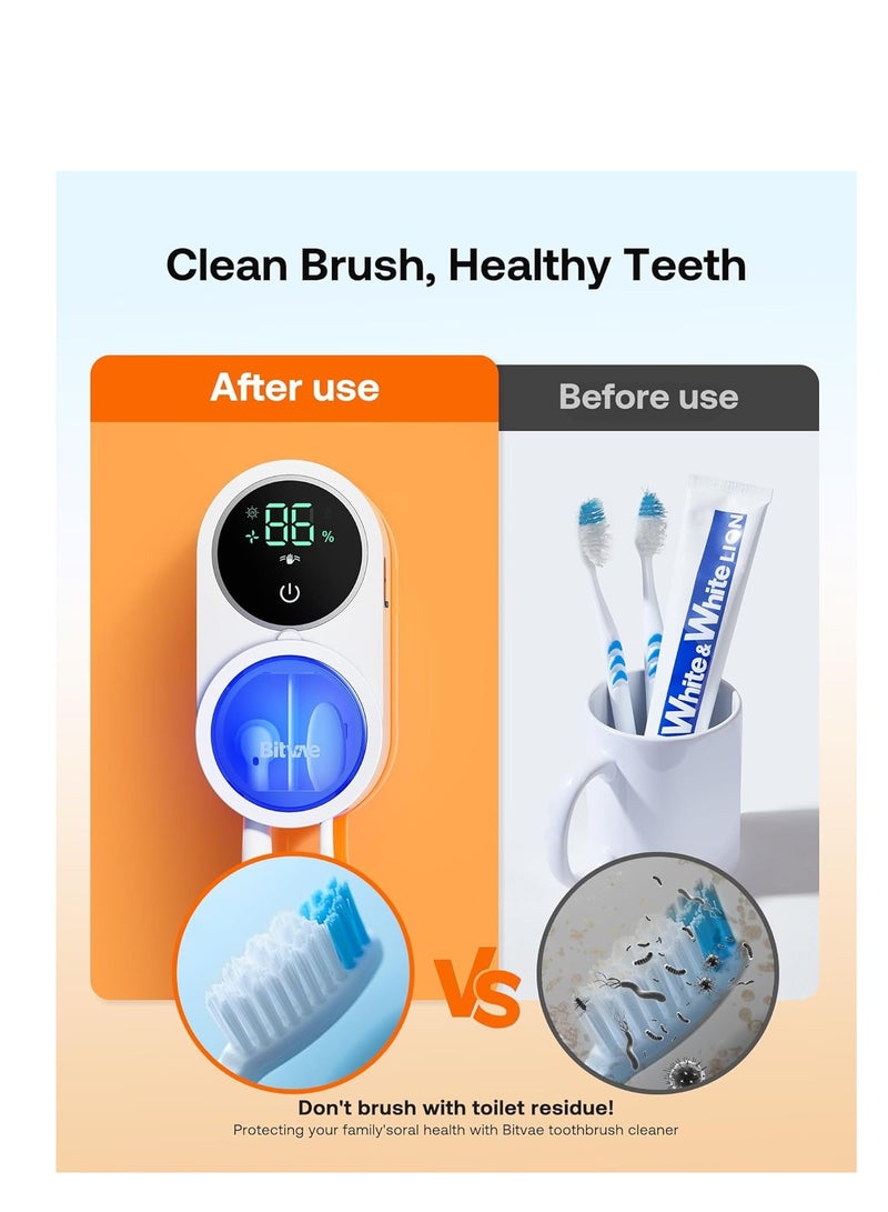 Bitvae Smart Toothbrush Cleaner & Wall Mount Holder with LED Display | Automatic Cleaning & Air Drying System | Rechargeable 30-Day Battery Life (1800mAh) | Compatible with Manual, Sonic & Electric Toothbrushes | Compact Toothbrush Sterilizer with Brushing Timer, Type-C Fast Charging & Strong Adhesive Wall Mount | Hygienic Bathroom Toothbrush Organizer for Adults & Kids | White - Image 2