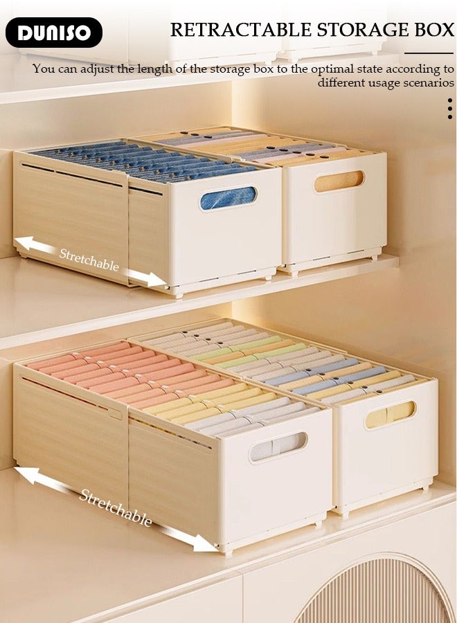 DUNISO 2PCS Retractable Storage Box, Foldable Multi Purpose Expandable Stackable Bins with Handles,Drawer Organizers for Closet Pantry Fridge, Sturdy Plastic Basket, Easy Assembled, for Kitchen, Refrigerator, Cabinets, Wardrobes, Bathroom, Office - Image 3