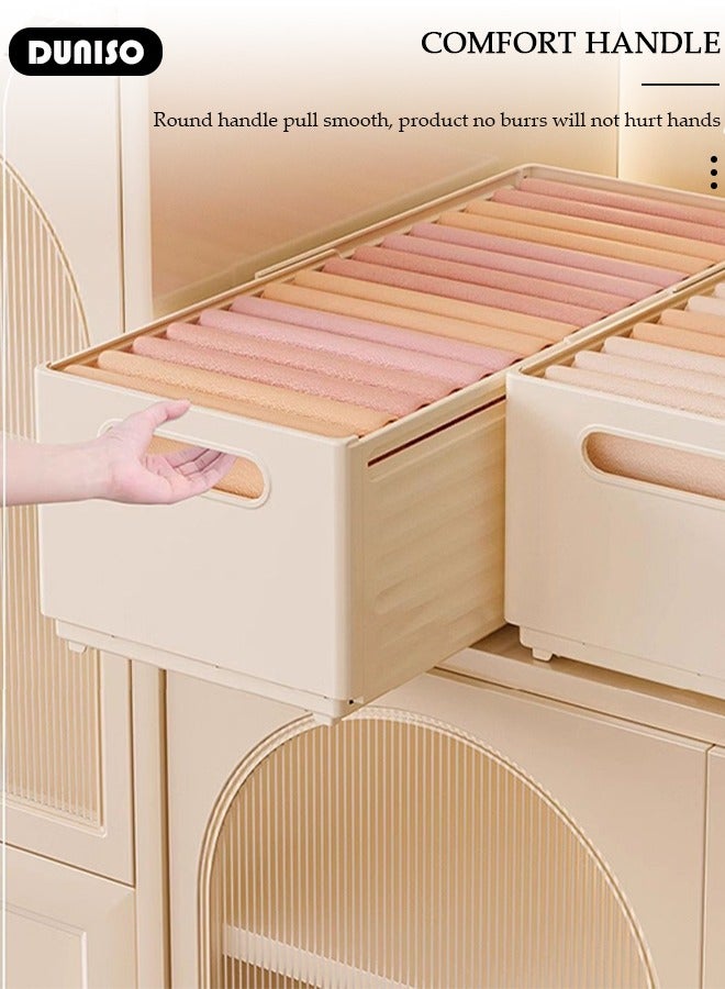 DUNISO 2PCS Retractable Storage Box, Foldable Multi Purpose Expandable Stackable Bins with Handles,Drawer Organizers for Closet Pantry Fridge, Sturdy Plastic Basket, Easy Assembled, for Kitchen, Refrigerator, Cabinets, Wardrobes, Bathroom, Office - Image 5