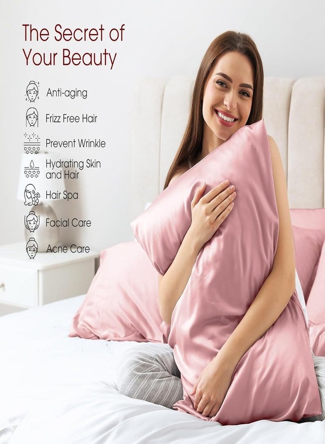 Craftelio Satin Pillow Covers Set of 2 with 3 Free Random Color Hair Scrunchies – Soft, Wrinkle-Resistant Pillowcases with Envelope Closure for Hair & Skin Care, Luxury Bedroom Accessory (Pink) - Image 2