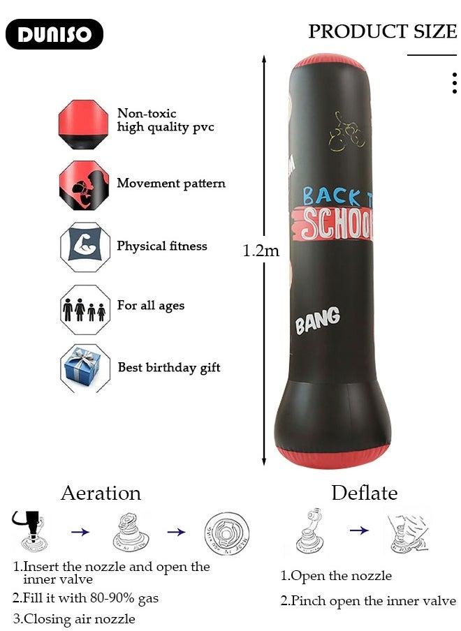 DUNISO Inflatable Boxing Column, 120cm PVC Kids Punching Bag Fitness Inflatable Boxing Bag for Karate, Taekwondo, Decompression Kick Speed Training Games for Kids and Adults  - Image 4
