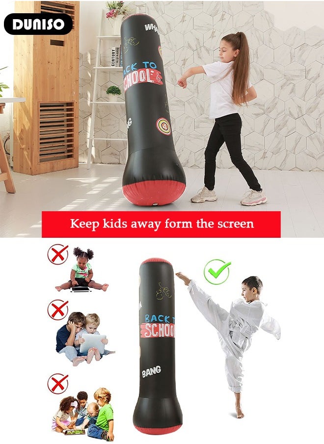 DUNISO Inflatable Boxing Column, 120cm PVC Kids Punching Bag Fitness Inflatable Boxing Bag for Karate, Taekwondo, Decompression Kick Speed Training Games for Kids and Adults  - Image 2