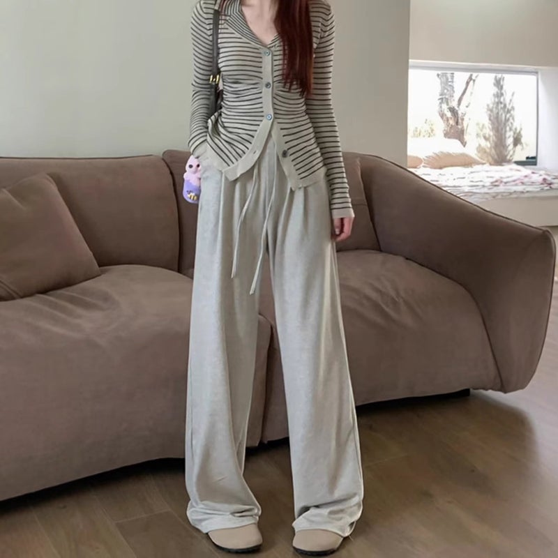 Autumn 2023 Fashion Casual Pants Women'S Early Loose Trousers Versatile Fashion Brand Sports Straight Drape Wide Leg Long Pants - Image 3