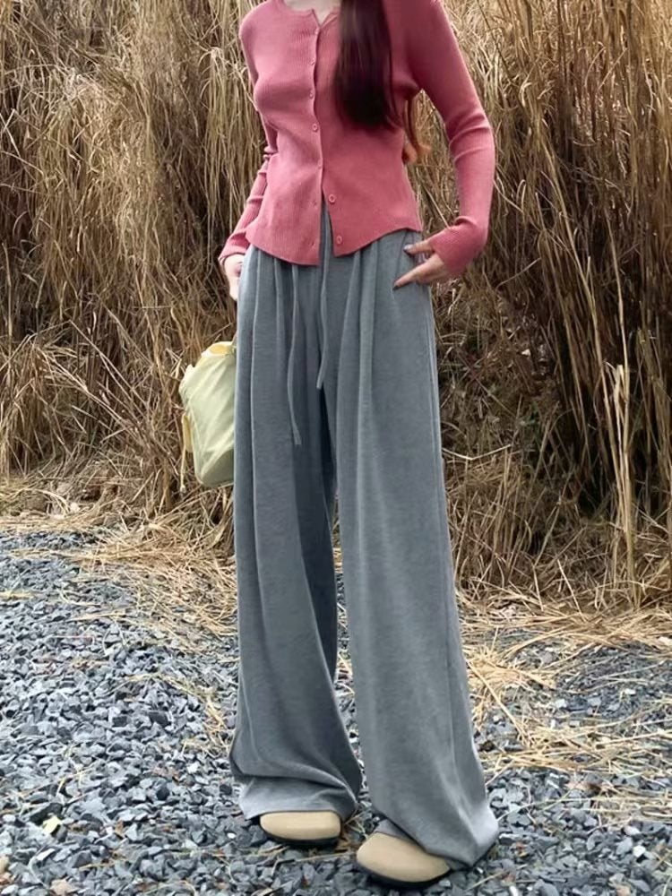 Autumn 2023 Fashion Casual Pants Women'S Early Loose Trousers Versatile Fashion Brand Sports Straight Drape Wide Leg Long Pants - Image 1