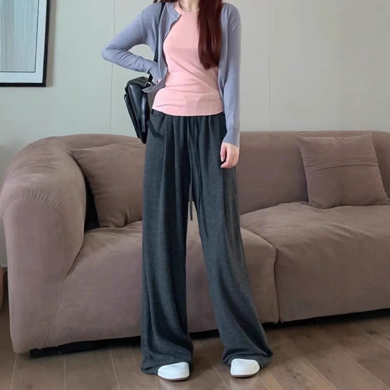 Autumn 2023 Fashion Casual Pants Women'S Early Loose Trousers Versatile Fashion Brand Sports Straight Drape Wide Leg Long Pants - Image 5