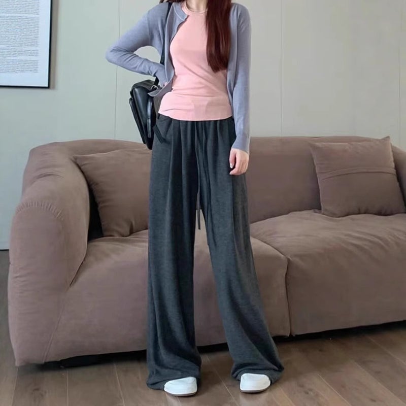 Autumn 2023 Fashion Casual Pants Women'S Early Loose Trousers Versatile Fashion Brand Sports Straight Drape Wide Leg Long Pants - Image 4