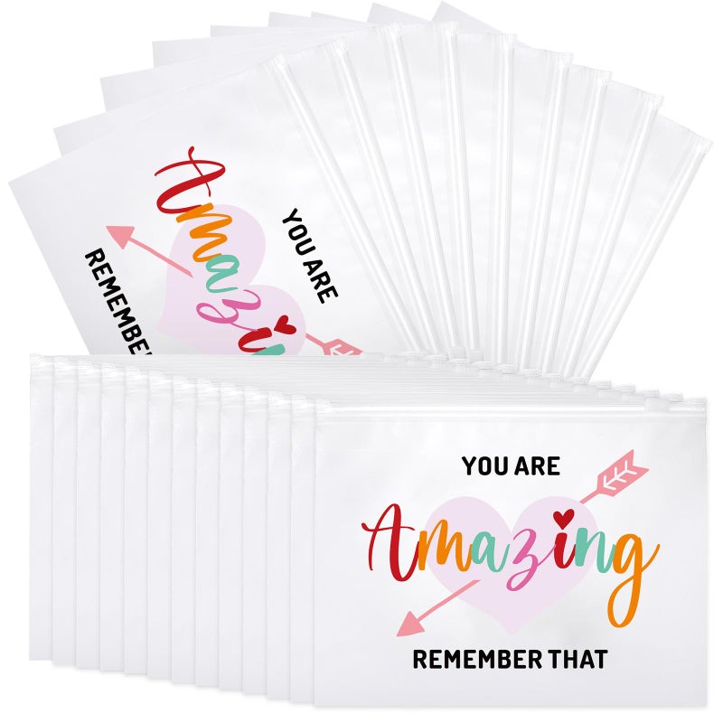 Reginary 50 Pcs Inspirational Gifts Bulk for Women Cosmetic Bag EVA You Are Braver Awesome Makeup Bag with Zipper for Birthday Graduation Christian Easter Encouragement GiftsHeart Amazing