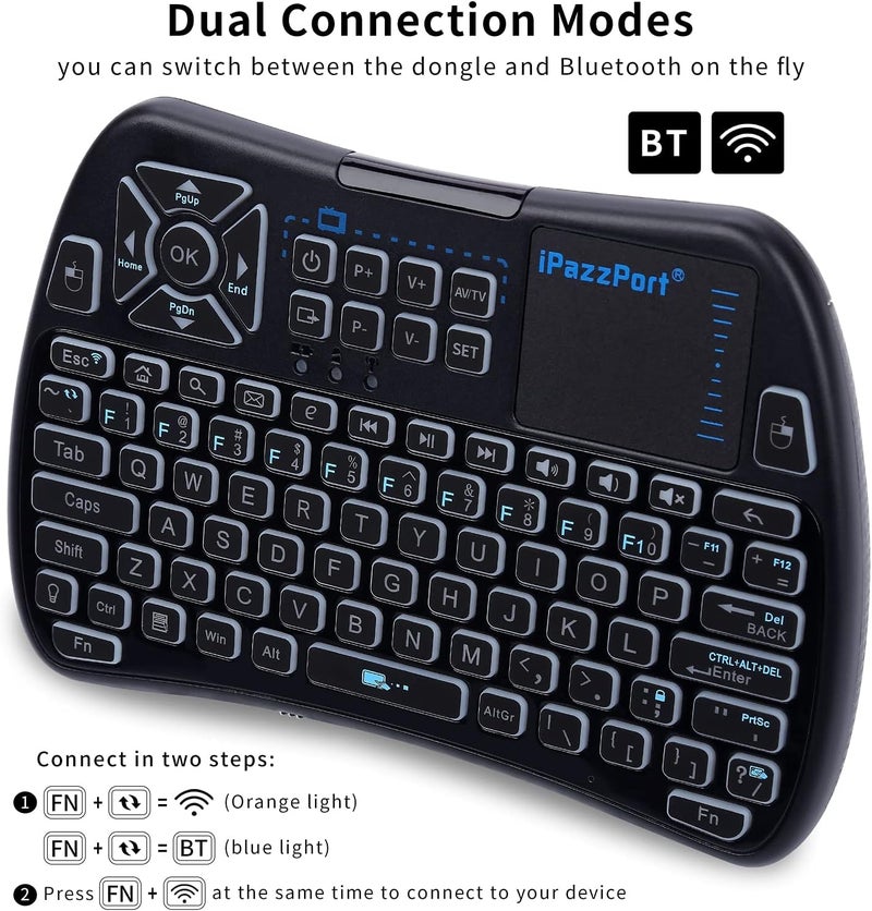 iPazzPort Bluetooth Mini Keyboard (IR Learning) Touchpad Mouse, Backlit 2.4GHz Wireless Keypad Remote Controller for Tablets, Smart TV,Fire Stick, Android TV Box KP-61SM (Bluetooth and 2.4G) - Image 4