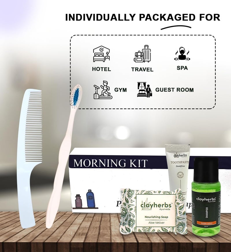 Clayherbs Pack-50kits Morning Kit In Card Box and Free Dental Floss With Each Kit | Hotel Accessories | Hotel Guest House Toiletries Kit | 20 Ml Shampoo, 15g Soap, Comb, 8g Toothpaste & A Brush | Pack Of 50 - Image 4