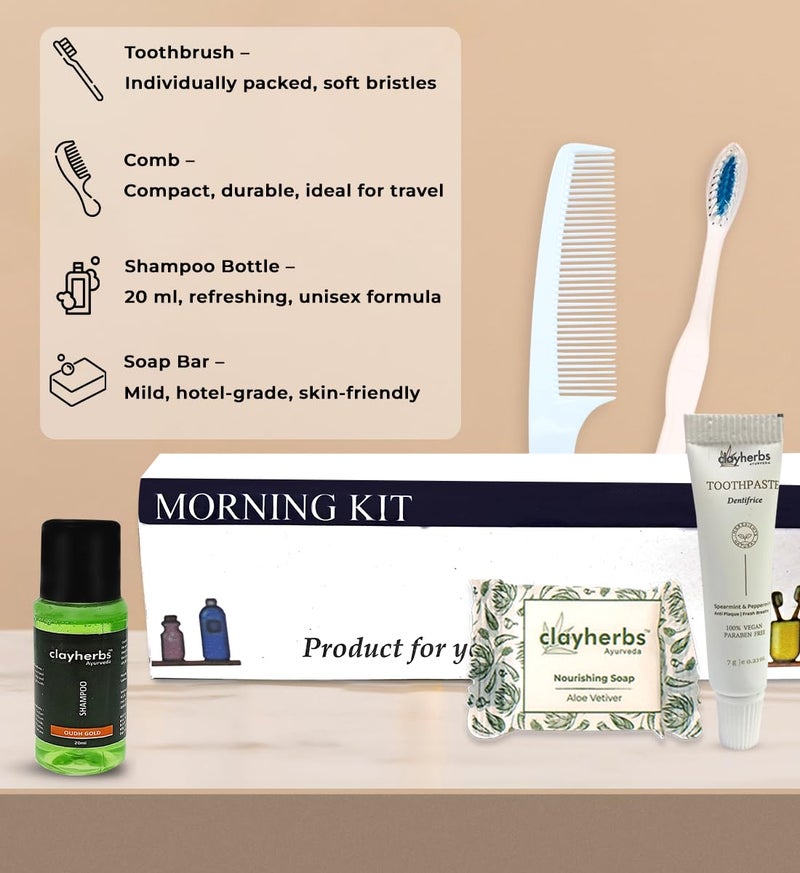 Clayherbs Pack-50kits Morning Kit In Card Box and Free Dental Floss With Each Kit | Hotel Accessories | Hotel Guest House Toiletries Kit | 20 Ml Shampoo, 15g Soap, Comb, 8g Toothpaste & A Brush | Pack Of 50 - Image 5
