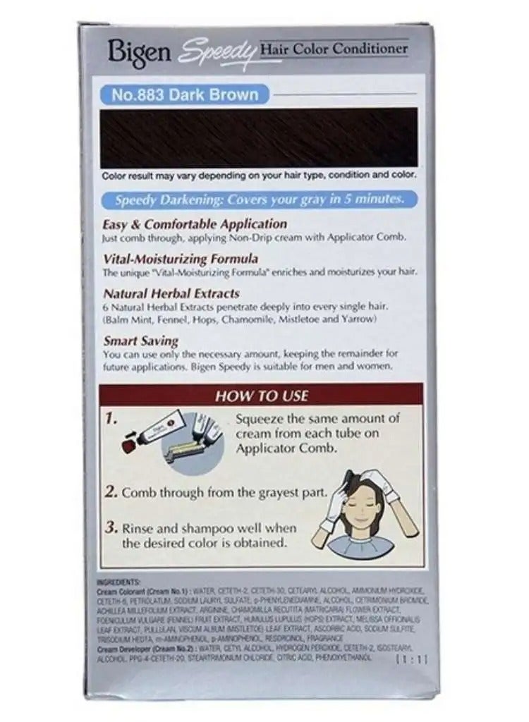 Bigen Speedy Hair Color Conditioner 883 Dark Brown 80grams - Image 2