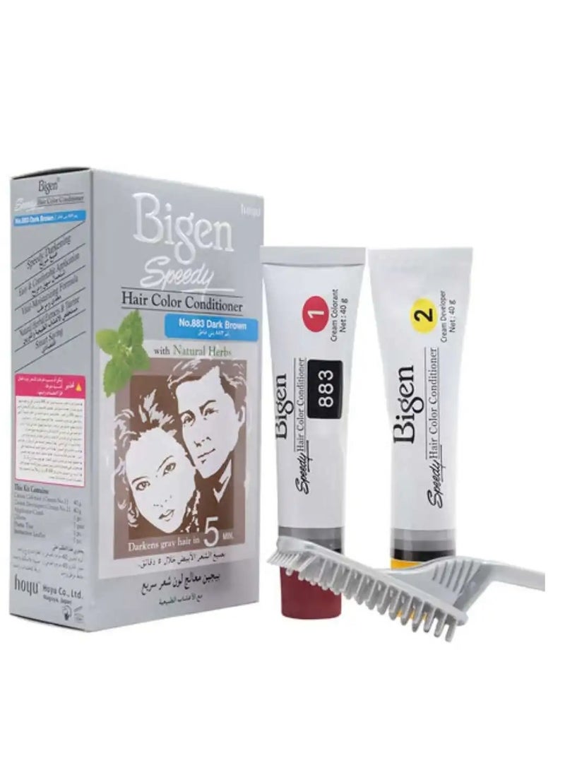 Bigen Speedy Hair Color Conditioner 883 Dark Brown 80grams - Image 3