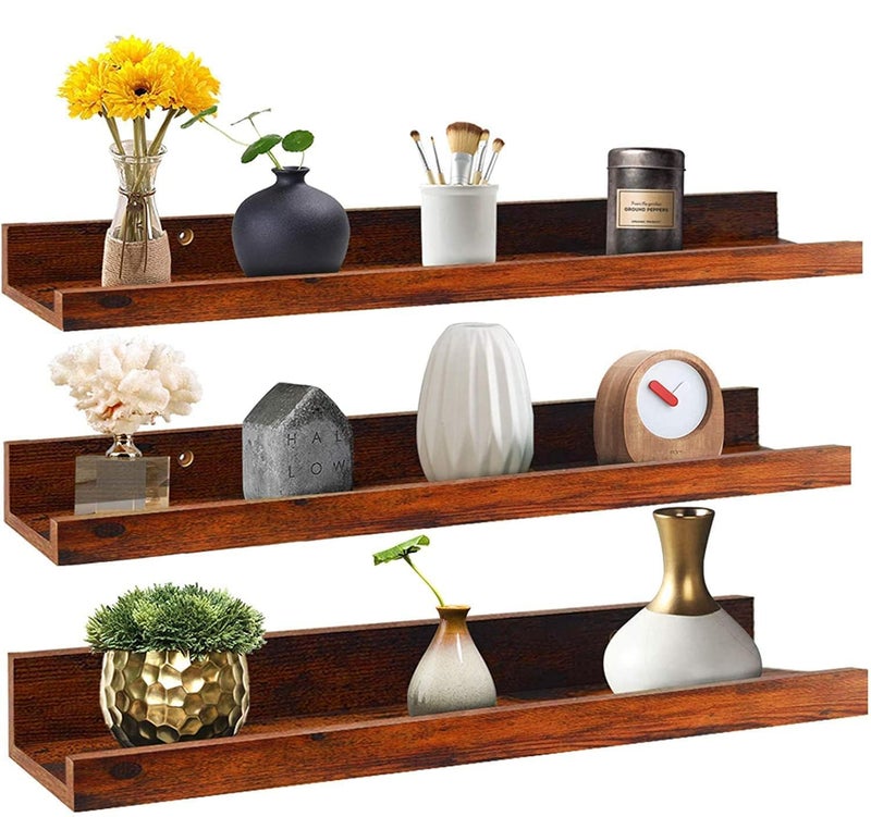 BEWROXIK Engineered Wood Floating Shelves, Wall Shelf Hanging Shelf for Bathroom, Bedroom, Toilet, Kitchen, Office, Living Room Décor Set of 3 Shelves (16 Inches) - Image 1