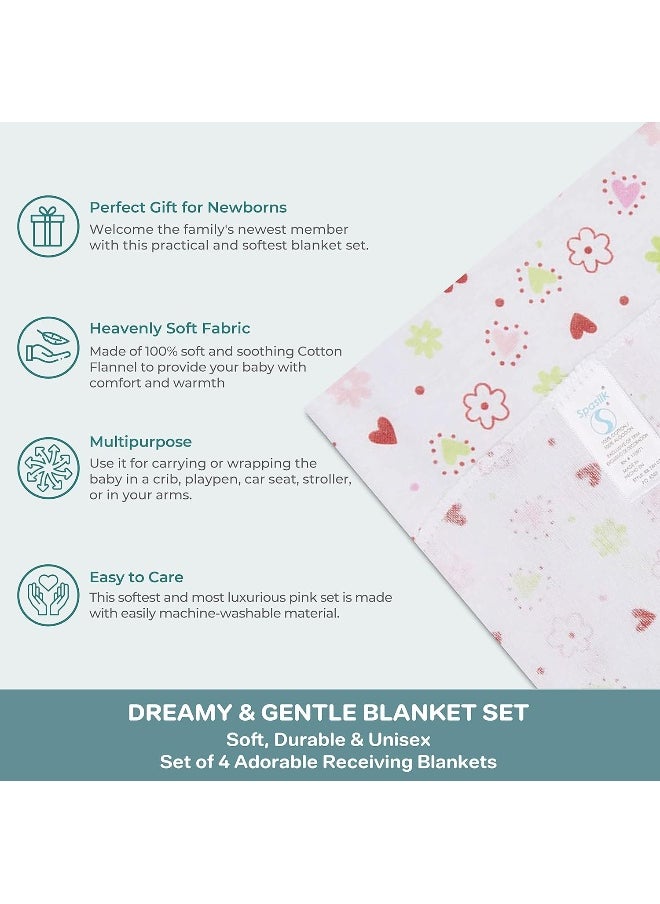 Spasilk Spasilk Baby-Girls Newborn 4 Pack 100% Cotton Flannel Receiving Blanket, Pink, One Size  - Image 4