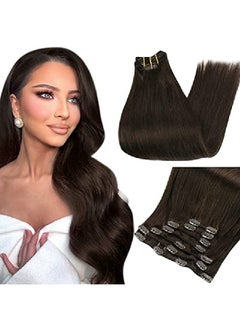 Full Shine Brown Clip In Hair Extensions Human Hair 14 Inch Clip In Extensions Real Remy Clip In Human Hair Extensions 7Pcs 120 Gram Double Weft Human Hair Clip Ins Color 2 Brown Hair For Women  - Image 2