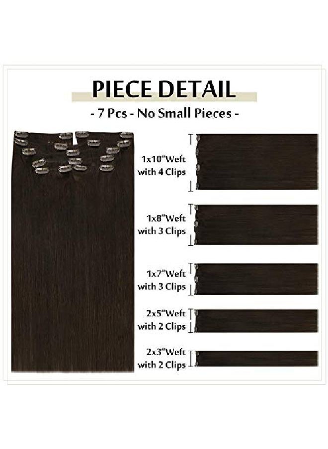 Full Shine Brown Clip In Hair Extensions Human Hair 14 Inch Clip In Extensions Real Remy Clip In Human Hair Extensions 7Pcs 120 Gram Double Weft Human Hair Clip Ins Color 2 Brown Hair For Women  - Image 3