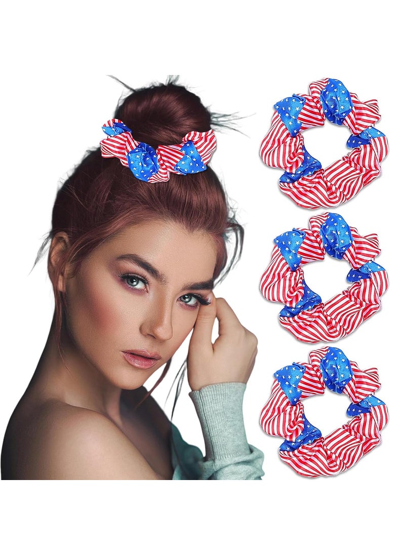 XIELIME - 3 Pieces Patriotic Hair Scrunchies for Women Girls American Flags Hair Ties 4th of July Red White and Blue Scrunchies Soft Elastic Hair Bands Ponytail Holder for Independence Day USA Hair Accessories - Image 1
