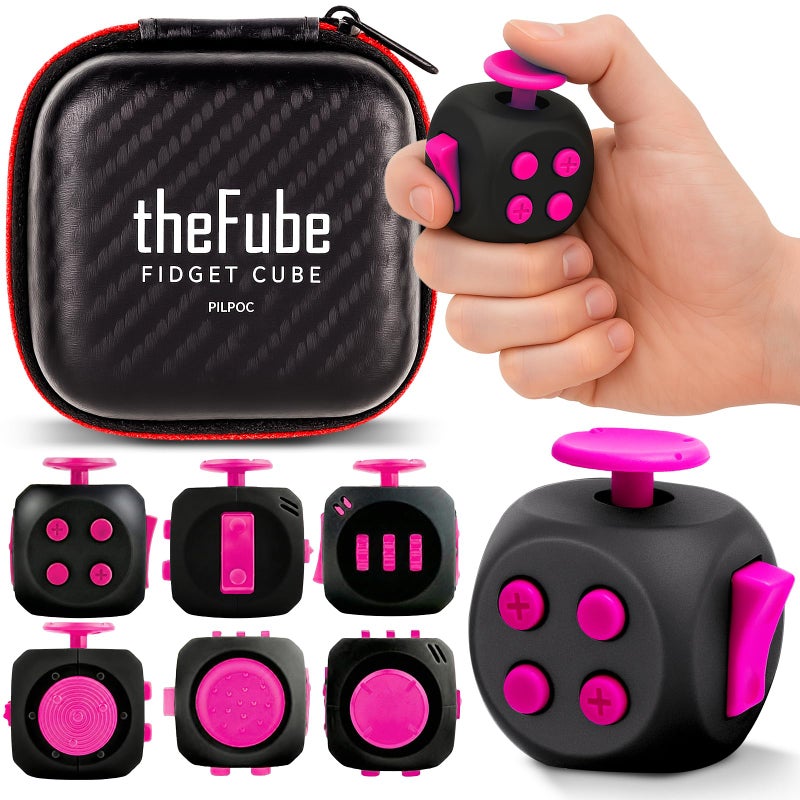 PILPOC theFube Fidget Cube 6Sided Stress Relief Infinity Cube for Adults Kids Boosts Concentration Mindfulness Aid Silent Audible Modes Includes Carry Case for Portability MidnightRose - Image 2