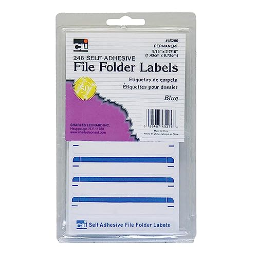 Charles Leonard File Folder Labels, Self-Adhesive, 0.56 x 3.43 Inches, Blue, 248-Count Box (45215) - Image 4
