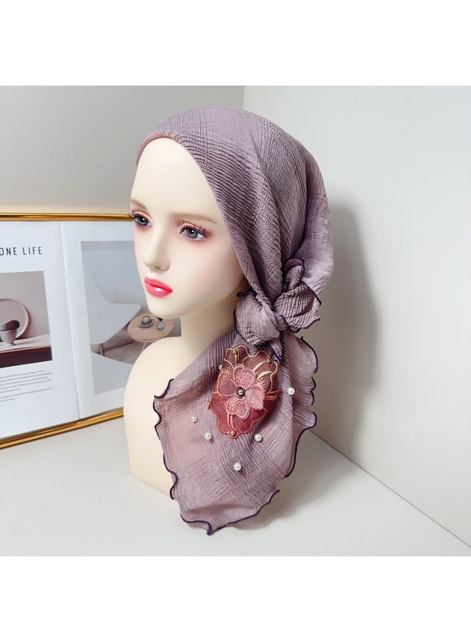 Nariele New Double-Layer Flower Nail Bead Silk Headscarf - Image 2