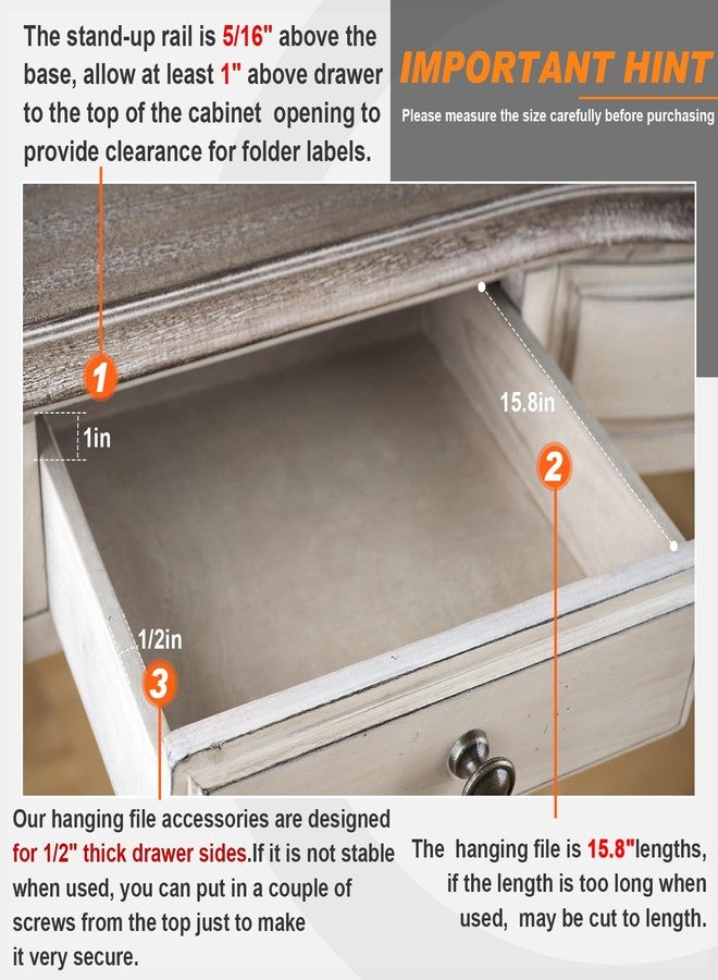 Chinco 2 Pieces PVC Drawer Hanging File Rails Black Cabinet Rails for Hanging 1/2 Drawer Sides Letter Size File Storage Folder Organizer(for 1/2 Inch-wide, 15. 8 Inch) - Image 2