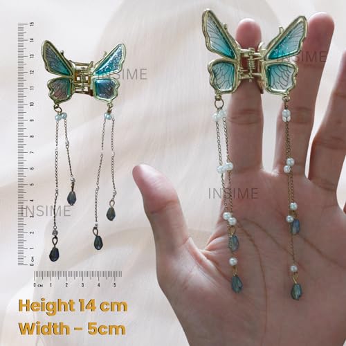 INSIME Butterfly Claw clips for Women - 3D Butterfly clutcher Hair Style Accessories - 5.5 inch Tassle Hair accessories for Women Stylish Wedding (1 Piece) - Image 4
