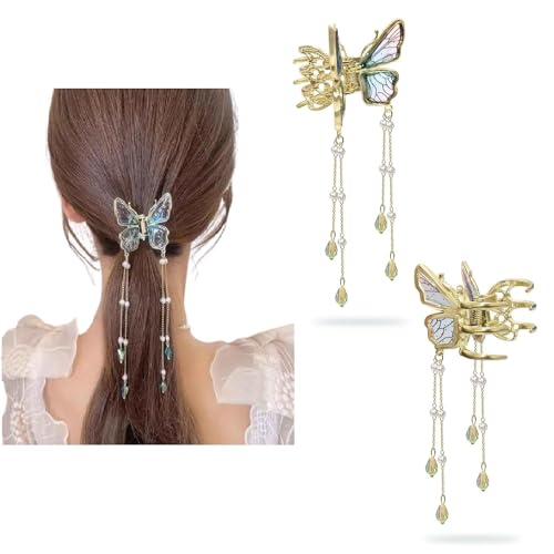 INSIME Butterfly Claw clips for Women - 3D Butterfly clutcher Hair Style Accessories - 5.5 inch Tassle Hair accessories for Women Stylish Wedding (1 Piece) - Image 1