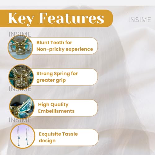 INSIME Butterfly Claw clips for Women - 3D Butterfly clutcher Hair Style Accessories - 5.5 inch Tassle Hair accessories for Women Stylish Wedding (1 Piece) - Image 3
