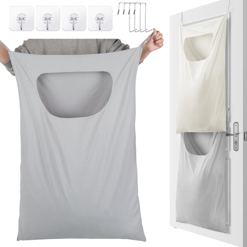 Wovnet 2 Pcs Large Hanging Laundry Hamper Bag 28 x 35 in Over The Door Hamper Space Saving Hanging Laundry Bag Basket with Hooks for Wall Dirty Clothes Storage RV Room, 2 Color - Image 1