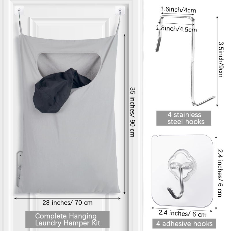 Wovnet 2 Pcs Large Hanging Laundry Hamper Bag 28 x 35 in Over The Door Hamper Space Saving Hanging Laundry Bag Basket with Hooks for Wall Dirty Clothes Storage RV Room, 2 Color - Image 2